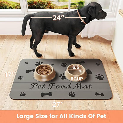 Pet Feeding Mat-Absorbent Pet Placemat for Food and Water Bowl, with Waterproof Rubber Backing, Quick Dry Water Dispenser Mat for Dog and Cat (24"x16", Bones)