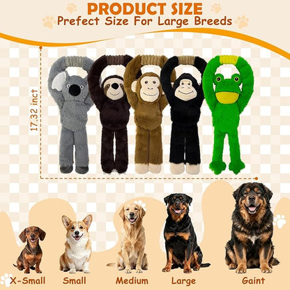 No Stuffing 5-Pack Dog Toys, Squeaky Plush with Crinkle to Keep Them Busy, Pull-tab Toys for Tug of War, Animal Shaped Dog Toys for Large, Medium and Small Dogs.