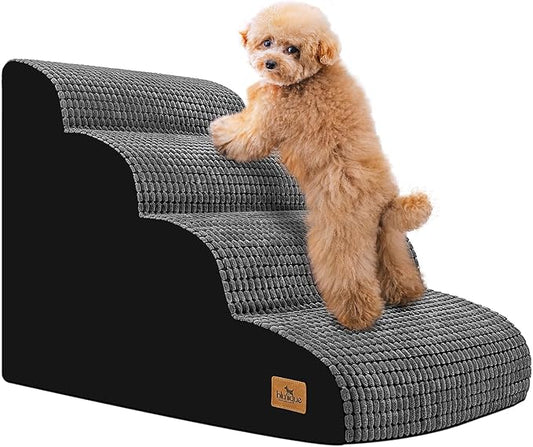 Dog Srairs for Small Dogs, 4-Step Dog Ramp for High Beds and Couch, Foam Dog Stairs with Durable Non-Slip Waterproof Fabric Cover, Grey Pet Stairs for Pets Joint