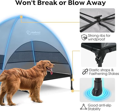 Veehoo Outdoor Dog Bed with Canopy, Cooling Elevated Pet Cot with Removable Shade, Non-Slip Feet, Raised Dog Cot for Large Dogs, Pet Tent Bed for Camping, Beach, Large, Black, CWC2411