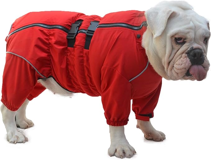 Dogs Waterproof Jacket, Lightweight Waterproof Jacket Reflective Safety Dog Raincoat Windproof Snow-Proof Dog Vest for Pugs English French Bulldog American Pit Bull Red B-S