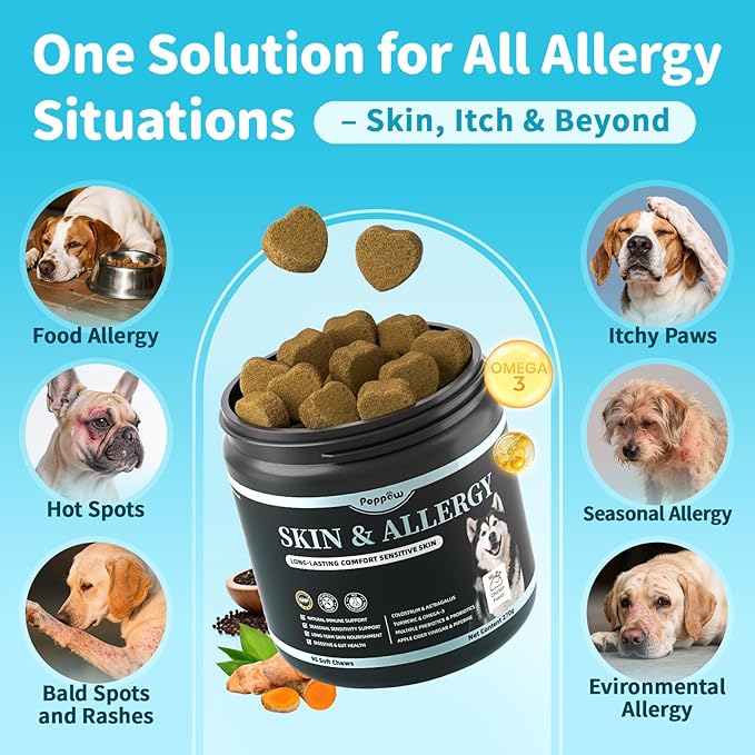 Dog Allergy Relief Chews – Advanced Itch Relief for Dogs with Probiotics, Natural Herbs, Omega-3 – Anti-Itch Skin & Coat Supplement for Dogs – Immune & Digestive Support, 90 Soft Chews
