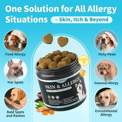 Dog Allergy Relief Chews – Advanced Itch Relief for Dogs with Probiotics, Natural Herbs, Omega-3 – Anti-Itch Skin & Coat Supplement for Dogs – Immune & Digestive Support, 90 Soft Chews