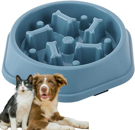 Dog Slow Feeder Bowl for Small & Medium Dogs – Anti-Choking, Non-Slip Plastic Slow Eating Dog & Cat Bowls – Puppy Bowl, Cat Food Bowl, Pet Feeder, 8.86in – Helps Prevent Bloating & Choking (Blue)