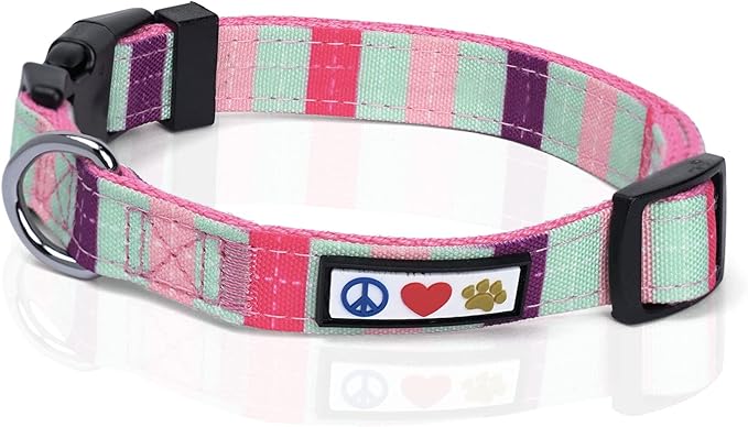 Pawtitas Pet Soft Adjustable Solid Color Nylon Puppy/Dog Collar Personalized Dog Collar Embroidered Customize w Pet Name & Phone Number Small Teal/Pink/Purple