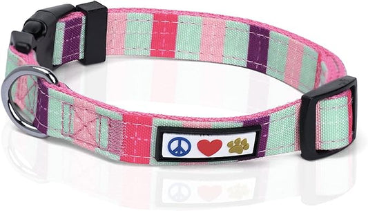 Pawtitas Pet Soft Adjustable Solid Color Nylon Puppy/Dog Collar Personalized Dog Collar Embroidered Customize w Pet Name & Phone Number Small Teal/Pink/Purple