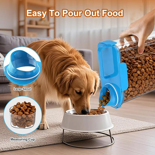 Dog Cat Food Storage Container, 5-7Lbs Pet Food Containers, Airtight Cat Food Container with Portable Handle & Measuring Cup, Small Animal Dry Food Dispenser for Dogs, Cats and Birds