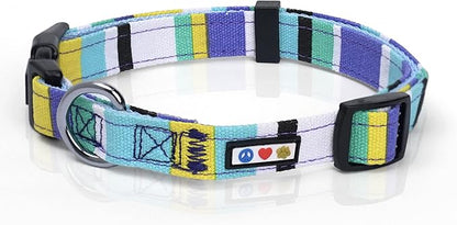 Pawtitas Pet Soft Adjustable Solid Color Nylon Puppy/Dog Collar Personalized Customizable Dog Collar Embroidered Customize w Pet Name & Phone Number Small Teal/White/Yellow