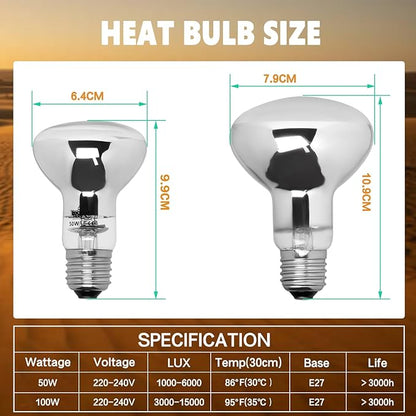 LUCKY HERP Heat Lamp Bulbs, UVA Intense Basking Spot Light Reptile Heat Lamp(Clear) 100W, Simulated Natural Sunlight Heat Lamp Bulbs for Reptile, Bearded Dragon, Amphibian, Turtle, Snake, Lizard