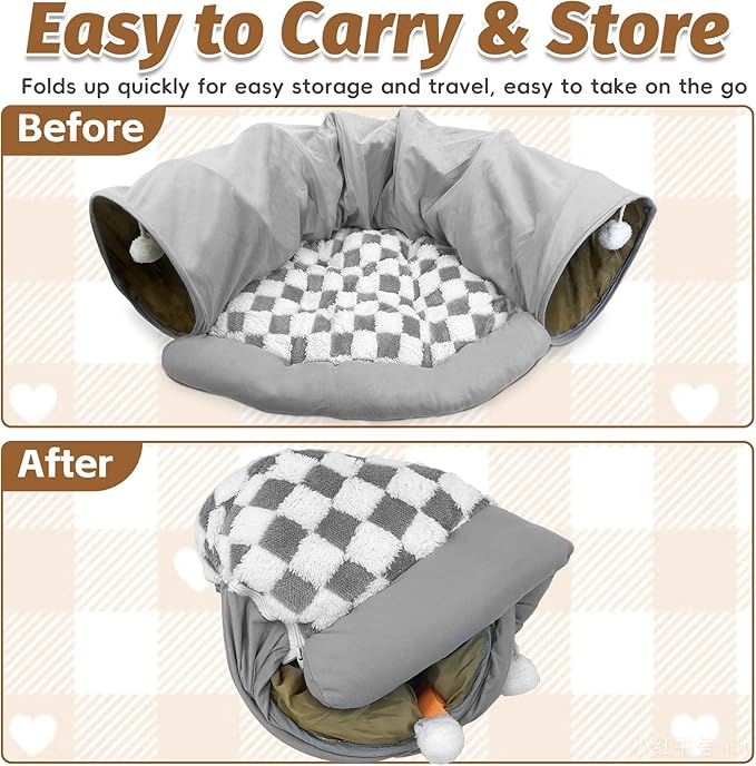 PINVNBY Large Bunny Tunnel Bed Removable and Cozy Guinea Pig Hideout Tunnel Washable Small Animal Tunnels Tube Toys Guinea Pig Accessories for Rabbit Chinchilla Hedgehog Ferret (Gray)