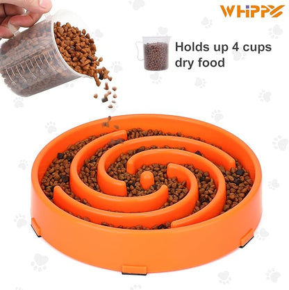 Slow Feeder Large Dog Bowl - Non Slip Maze Puzzle Bowl for Medium Dogs, Prevents Bloat & Choking, Orange