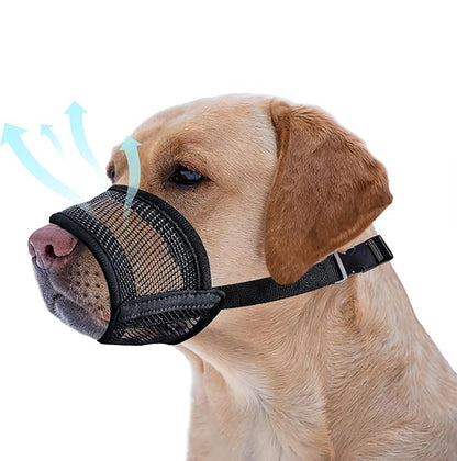 Evollax Dog Muzzle for Large Dogs - Air Mesh Muzzle for Large Sized Dog | Adjustable No Bark Dogs Muzzles for Scavenging Licking & Chewing | Prevent Biting | L 7.9'' - 9.4''