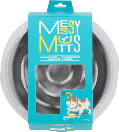 Messy Mutts and Cats Interactive Slow Feeder | Speckled Grey (3 Cup) | 9.8” Round Durable Puzzle Slow Feeder for Dogs/Cats | Enrichment Food Dish for Slow Eating, Bloating