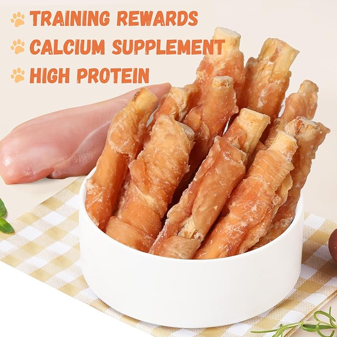 Dog Treats Chicken Wrapped Beef Cartilage w/Calcium Supplement, Rawhide Free Dog Chews Long Lasting, Grain Free Healthy Training Treats Snacks for Small Medium Large Dogs, 12 Counts, 10.6 oz