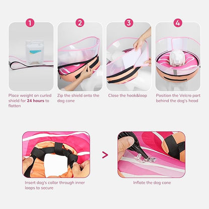 Raised Inflatable Dog Cone After Surgery - Adjustable Recovery Donut Collar with Neck Strap and Removable Anti-Licking Shield - Soft Dog Cone Alternative for Small Medium Large Dogs (DonutPink,XXL)