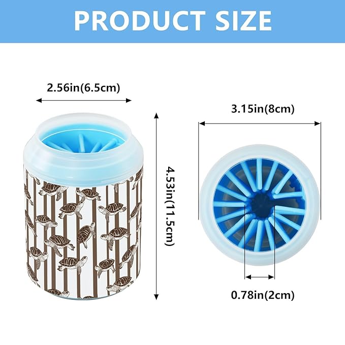 Dog Paw Cleaner Cups for Dogs Pets Foot Washer Paw Scrubber for Medium Small Cats Dogs Cleaning Cup Brown White Striped Sea Turtle