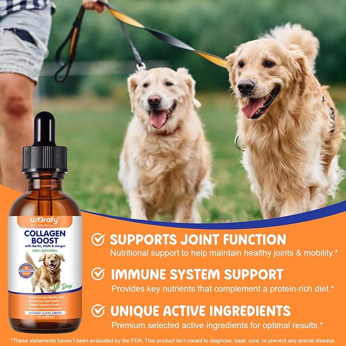 Collagen for Dogs - Liquid Collagen Supplement Drops for Dog, Itch Relief for Dogs, Boosts Skin & Coat, Joint Health, Digestion, Immunity, 60ml