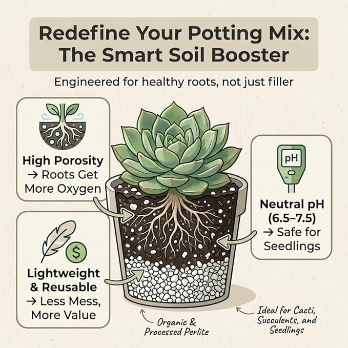 Organic Perlite for Plants, Soil Amendment for Enhanced Drainage and Growth, Ideal for Potting Mixes(2 Quart)