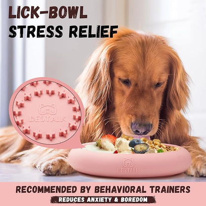 Dog Lick Bowl, Bestalk Anxiety Relief Slow Feeder Dog Lick Mat Treat Dispenser, Non-Slip Licking Bowl Enrichment Toys, BPA Free Silicone, Dishwasher Safe