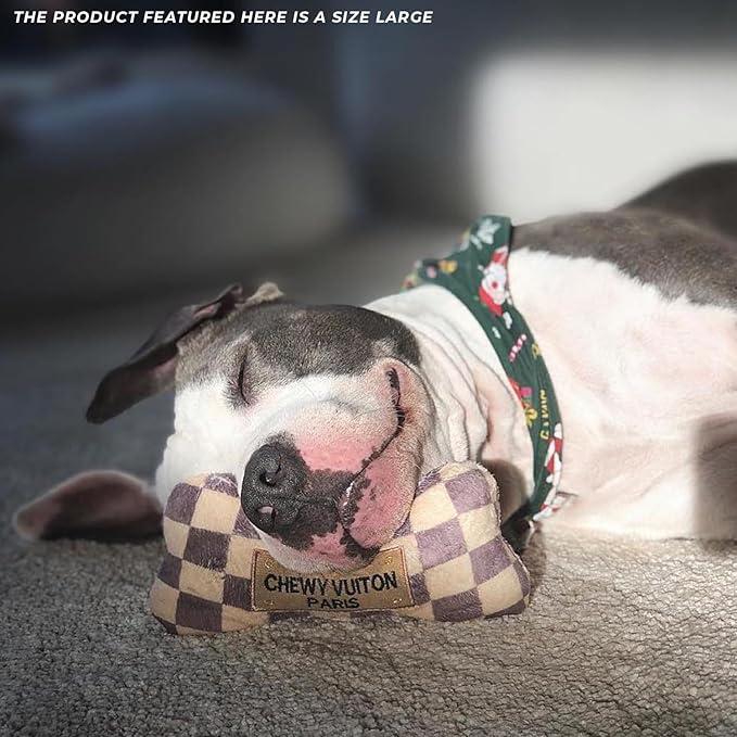 Haute Diggity Dog Checker Chewy Vuiton Bone, Plush Designer Dog Toys with Interactive Squeaker, Stimulating Pet Enrichment, Machine-Washable & Safe Materials for All Breeds, Size Large