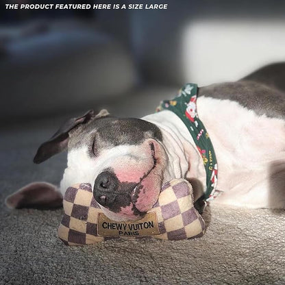 Haute Diggity Dog Checker Chewy Vuiton Bone, Plush Designer Dog Toys with Interactive Squeaker, Stimulating Pet Enrichment, Machine-Washable & Safe Materials for All Breeds, Size Large