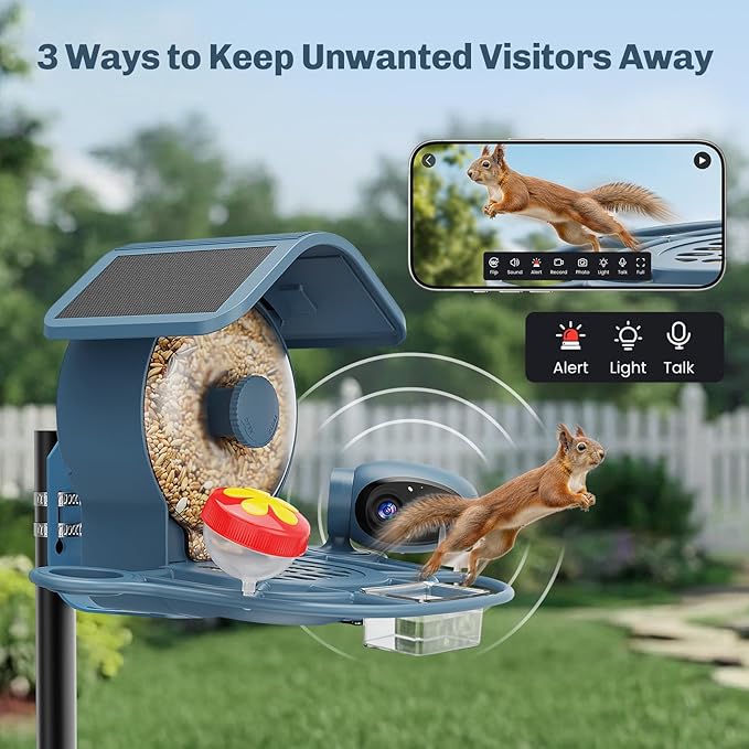 HIXX Smart Bird Feeder with Camera Solar Powered, 2.5K HD Vertical/Horizontal View, Lifetime Free AI Bird Identify, Detachable 1.8L Seed Bin for Easy Cleaning, Wireless Outdoor, Gift for Birding Lover