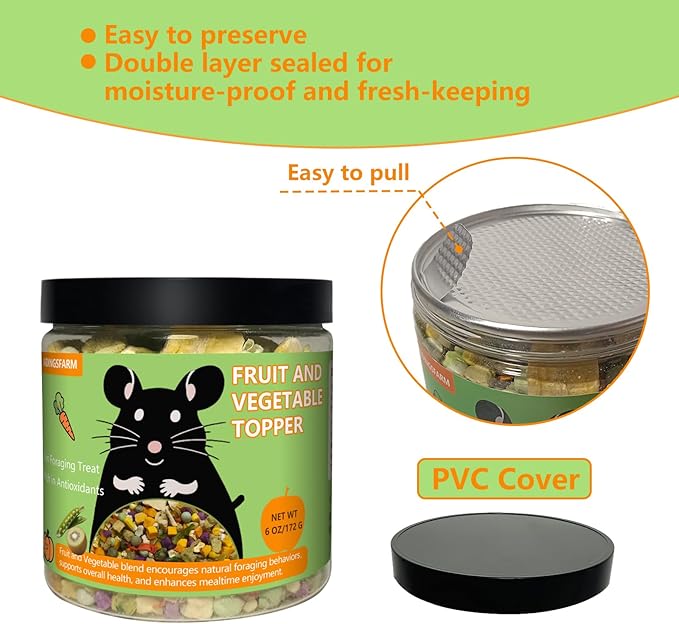 JADINGSFARM Natural Hamster & Gerbil Food 6oz, Vitamin & Mineral Rich Daily Diet for Hamsters, Gerbils,Guinea Pigs, Chinchillas,Supports Dental Health and Digestion, Fruit & Vegetable Hamster Food