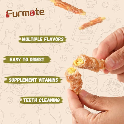 Chicken Jerky Wrapped Pumpkin Biscuits Treats for Dogs,Low Fat Rawhide Free Healthy Chewy Dog Training Treats,High Fiber Pumpkin Biscuits Dog Snacks for Small Medium Large Dogs 10.58 oz