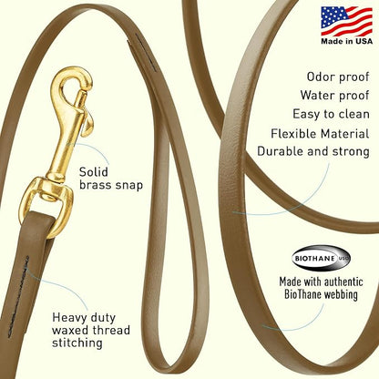Viper Biothane K9 Working Dog Leash Waterproof Lead for Tracking Training Schutzhund Odor-Proof Long Line with Solid Brass Snap for Puppy Medium and Large Dogs, 20ft Coyote Brown