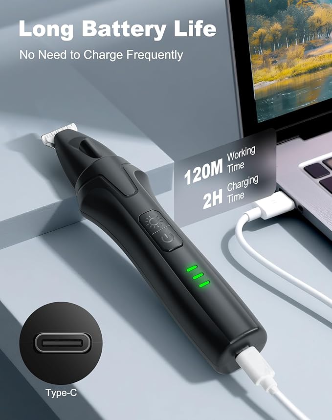 LEYOUFU Dog Paw Trimmer with LED Light, 2 Speed Low Noise Paw Trimmers for Dog's Feet, Cordless Electric Dog Clippers for Grooming Cat Hair Shaver for Paws, Ears, Face, Rump Small Areas (Black)