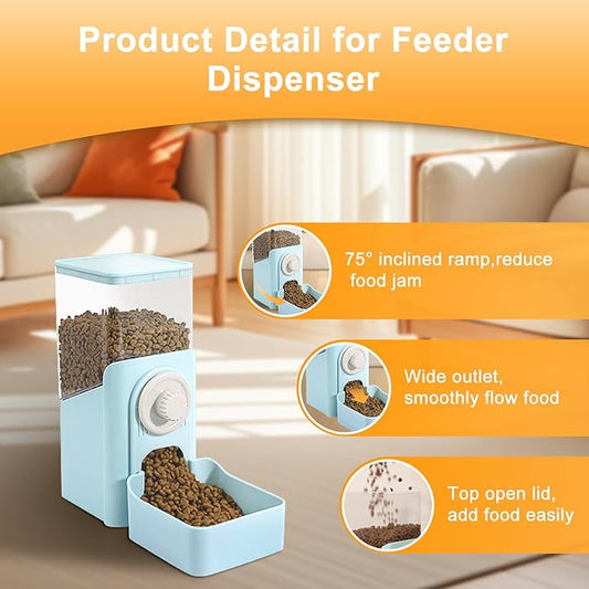 Auto Gravity Food Dispenser for Cage Hanging, 41OZ Capacity Hanging Automatic Pet Cage Feeder, Food Bowl for Cats Dogs Rabbit Ferret Chinchilla Bird Hedgehog Guinea Pig (Light Blue)