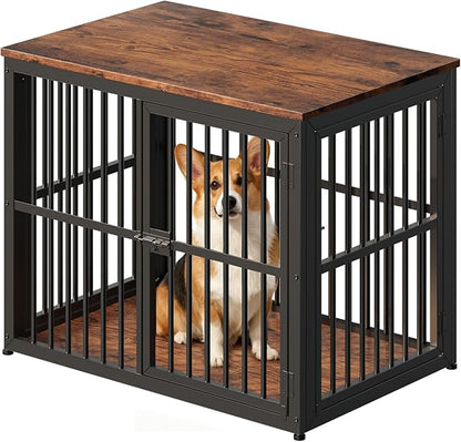 Lyromix 33'' Dog Crate Furniture with 3 Doors,Wooden Crate End Table Heavy Duty Indoor Puppy Cage for Small to Medium Dogs, Multiple Units Can be Combined, Rustic Brown