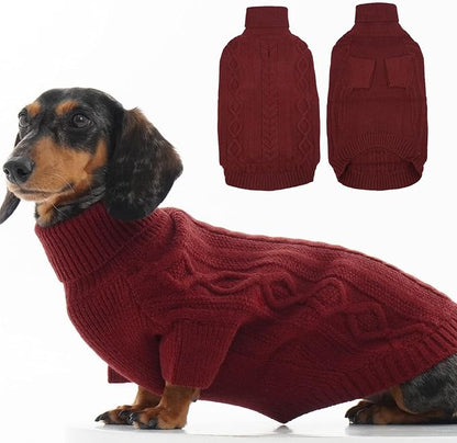 Dog Sweater Medium Size Dog, Red Knit Dog Sweater for Christmas, Thermal Knitted Dog Fall Clothes, Thanksgiving Dog Costumes, Soft Dog Turtleneck Sweater for Medium Dogs Schnauzer, Bichon Frise, Red M