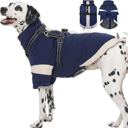 XL Winter Coat for Medium Dogs,Reflective Harness Built in | Turtleneck Dog Snowsuit with Sleeves for Snow Day Keep Warm,Outdoor Activities Water-Repellent & Windproof Jacket (Navy-Blue)