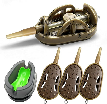YOTO Carp Fishing Method Feeders Set - 3 Pcs Inline Baiting Tool & Groundbait Sinker Cages with Easy-Press Compactor | Professional Carp Fishing Equipment for Coarse Fishing & Efficient Baiting