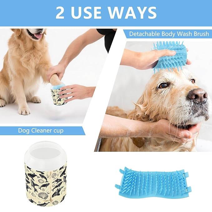 Dog Paw Cleaner Cups for Dogs Pets Foot Washer Paw Scrubber for Medium Small Cats Dogs Cleaning Cup Beige Whales Concha and Seashell