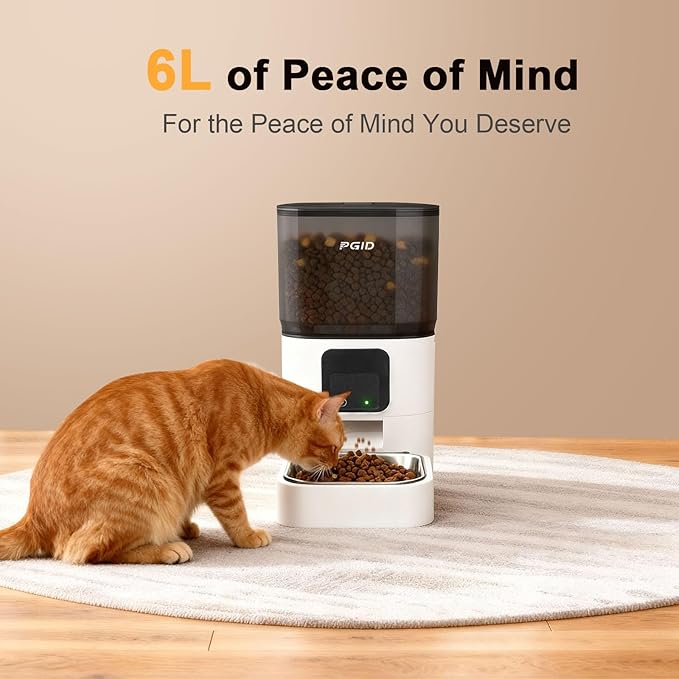 PGID Automatic Cat Feeder 6L,Timed Cat Feeders for Dry Food, 2.4G WiFi Pet Feeder with APP Control for Remote Feeding,Automatic Dog Food Dispenser with Alexa,1-10 Meals Per Day for Dog