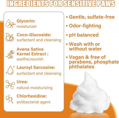 Paw Cleaner for Dogs & Cats, No-Rinse Foaming Pet Foot Washer with Built-in Scrubber Brush for Dirty, Muddy Paws – Suitable for Small, Medium & Large Dogs, Puppies, Kittens (5 fl oz)