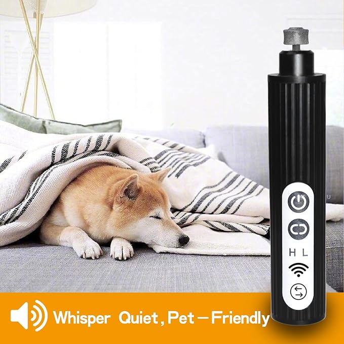 Dog Nail Grinder with 6 LED Lights, One-Touch Reverse, 2-Speed Professional, Super Quiet and Low Vibration Electric Pet Nail Trimmer for Painless Grooming Large, Medium, Small Dogs and Cats (Black)