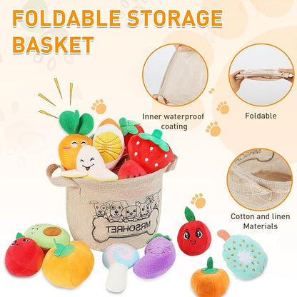 MRSOHRET Squeaky Dog Toys, 15Pcs Small Plush Puppy Toy, Dog Toys to Keep Them Busy, Interactive Squeak Stuffed Toys for Small Medium Dogs with Basket, Reduce Boredom and Teeth Cleaning