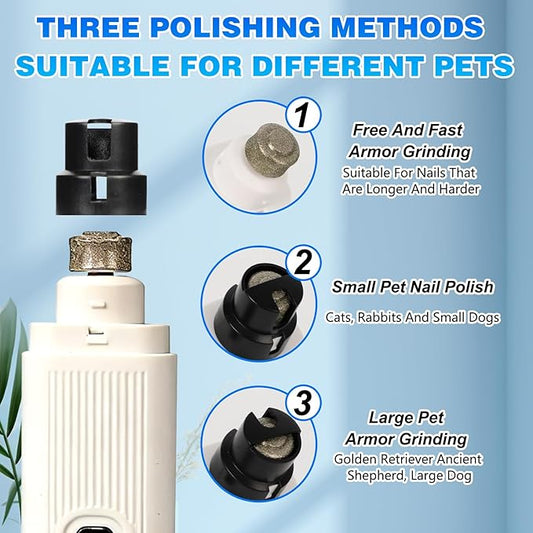 Cat Nail, Safe Cut Cat Nail Trimmer, Electric Pet Nail Grinder with LED Lights, Rechargeable Dog Nail Grinder, Two-Speed with 360° Grinding Settings, Ultra-Quiet＆Powerful for All Cats＆Dogs (White)