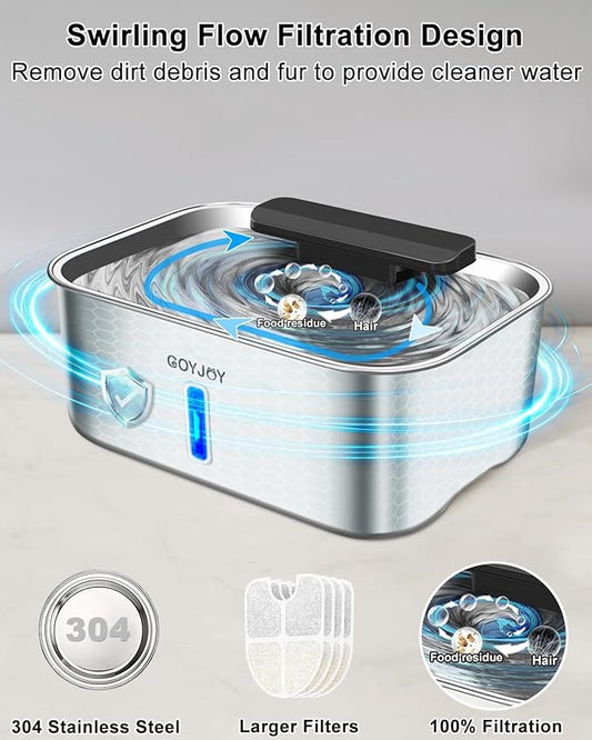 Dog Water Fountain for Large Dogs,3 Gallon Stainless Steel Dog Water Bowl Fountain,Large Pet Water Drinking Fountain with Deeper Drinking Area,Swirling Filtration Design with Fresher & Cleaner Water