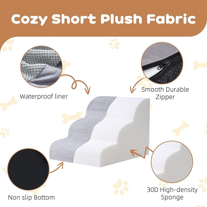 Dog Stairs for Small Dogs and Cats, 20" H 4 Steps Pet Steps Ramp for High Bed, Couch, Sofa, Waterproof Pet Stairs with Removable Washable Cover, Non-Slip Bottom, Light Gray
