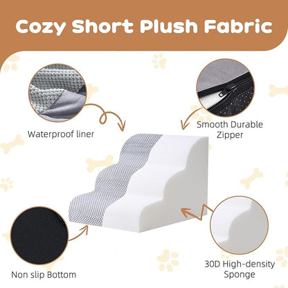 Dog Stairs for Small Dogs and Cats, 20" H 4 Steps Pet Steps Ramp for High Bed, Couch, Sofa, Waterproof Pet Stairs with Removable Washable Cover, Non-Slip Bottom, Light Gray