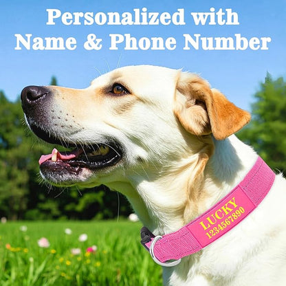Personalized Dog Collars with Pet Name/Phone Number Custom Reflective Nylon Collar - Adjustable Sizes for Small Medium Large Dogs