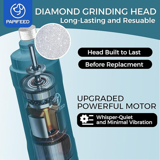 PAPIPAFFEED Dog Nail Grinder Upgraded with 2 LED Lights, 3-Speed Rechargeable & Quiet - Upgraded Electric Pet Nail Trimmer for Small Medium Large Dogs & Cats, Painless Paws Grooming Tool - Blue