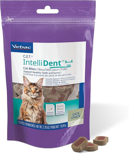 Virbac C.E.T. IntelliDent Cat Bites Dental Care Cat Treats for Healthy Teeth and Gums Fresh Breath Chicken Flavor 90 per Bag