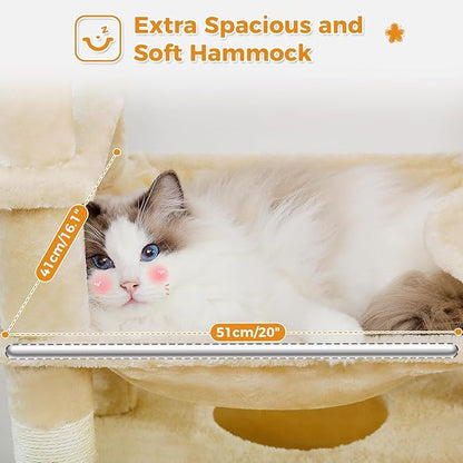 PAWZ Road Large Cat Tree, 72 Inches Cat Tower for Large Cats, Cat Condo with Sisal-Covered Scratching Posts and Pads, 2 Padded Perch, Dual Condo and Basket for Indoor Cats-Beige