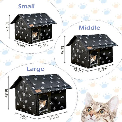 Fhiny Stray Cats Shelter, Waterproof Outdoor Cat House Foldable Warm Pet Cave for Winter Wild Animal Tent Bed Anti-Slip Kitten Cave for Feral Cat Dog Puppy Weatherproof Black (L:17.7"×15"×16.5")