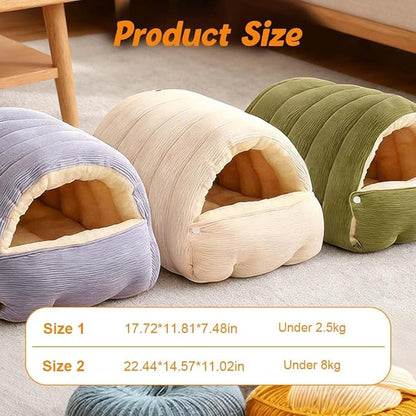 Cat Dog Cave Bed, 2026 New Winter Cave for Dog and Cat, Warm Plush Covered Cat House with Removable Cushion, Soft Sleeping Bed for Indoor Cats (Beige, Large)